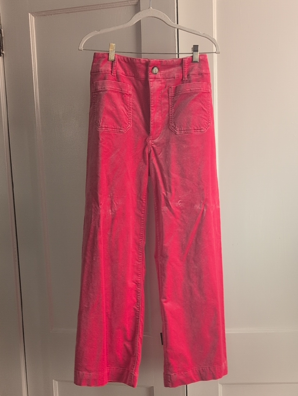Anthropologie High-Rise Pink Wide-Leg Velvet Collette Crop Pants - 27 - Picture 1 of 5